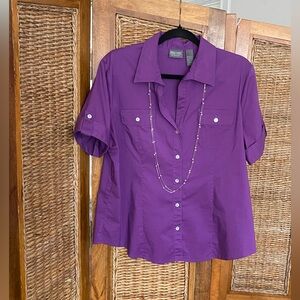 Additions by Chicos Purple Eggplant Button Down Shirt